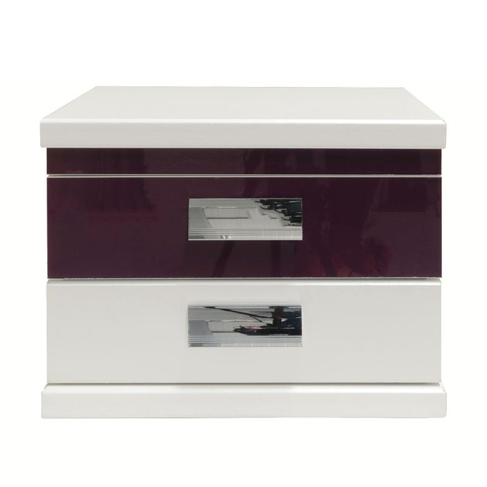 Noptiera Vogue P2, cu 2 sertare, alb front + mov lucios, 51 x 38 x 43.5 cm, 2C