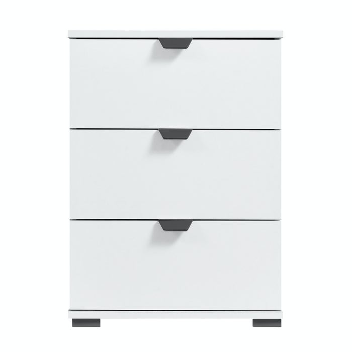 Noptiera Duero 3F, cu 3 sertare, alb mat + folie lucioasa alba, 45 x 40 x 63 cm, 1C