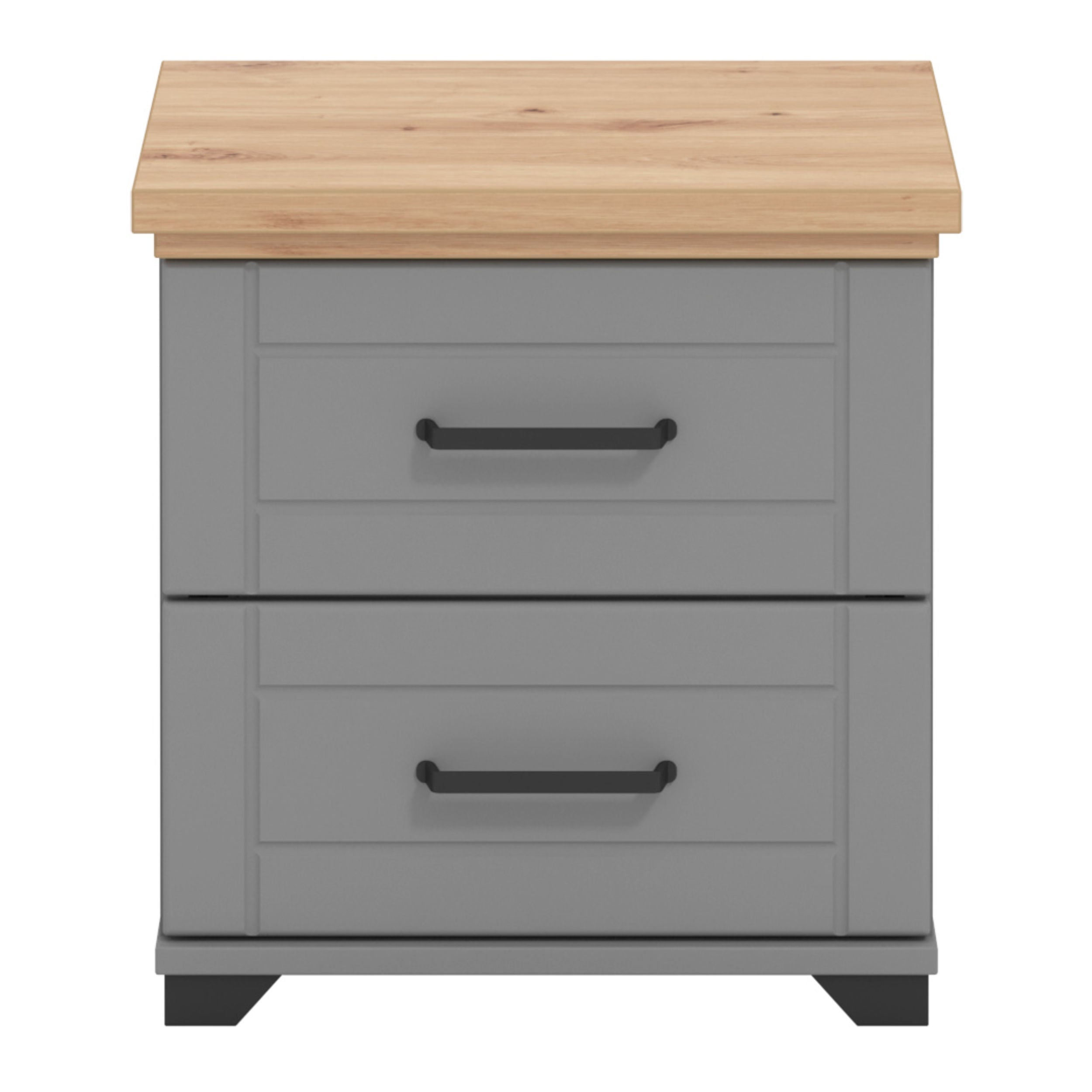 Noptiera Valencia NO2F GS AH SMF, cu 2 sertare, stejar artisan + gri grafit + folie gri mat, 46 x 41 x 47.5 cm, 1C
