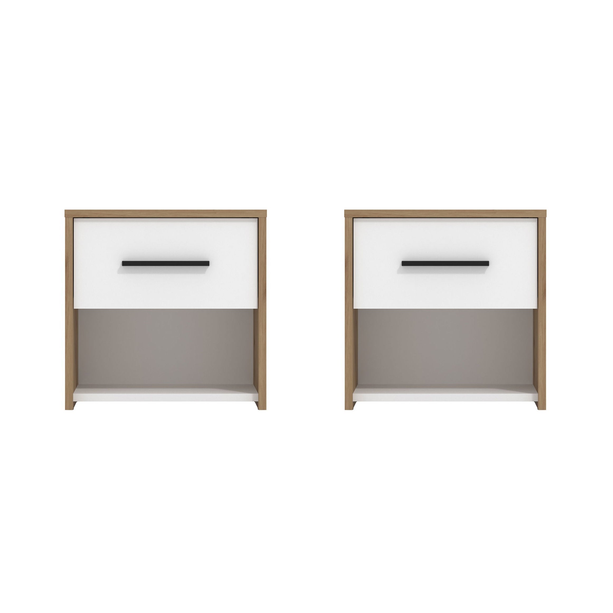 Noptiera Varadero 2NO1F, set 2 bucati, cu raft + sertar, stejar artisan + alb, 42 x 33.2 x 42.1 cm, 1C