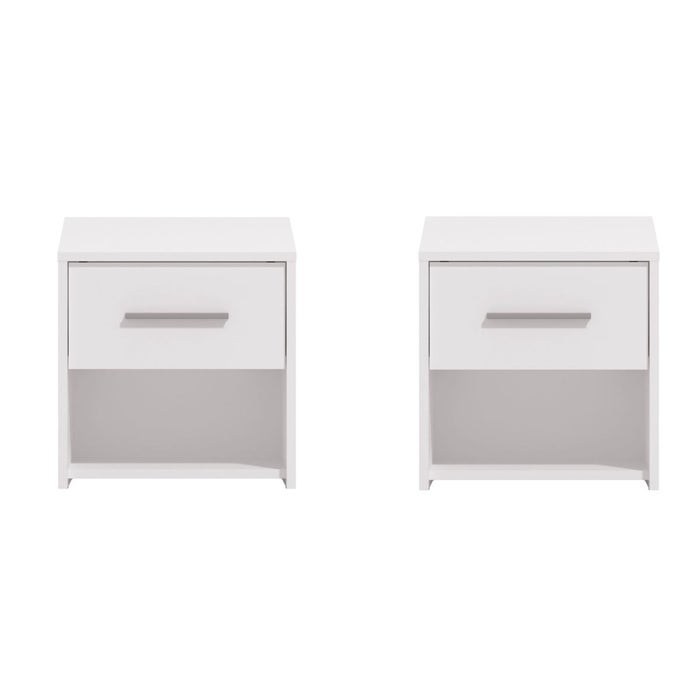 Noptiera Garona, set 2 bucati, cu raft + sertar, alb, 42 x 33 x 42 cm, 1C