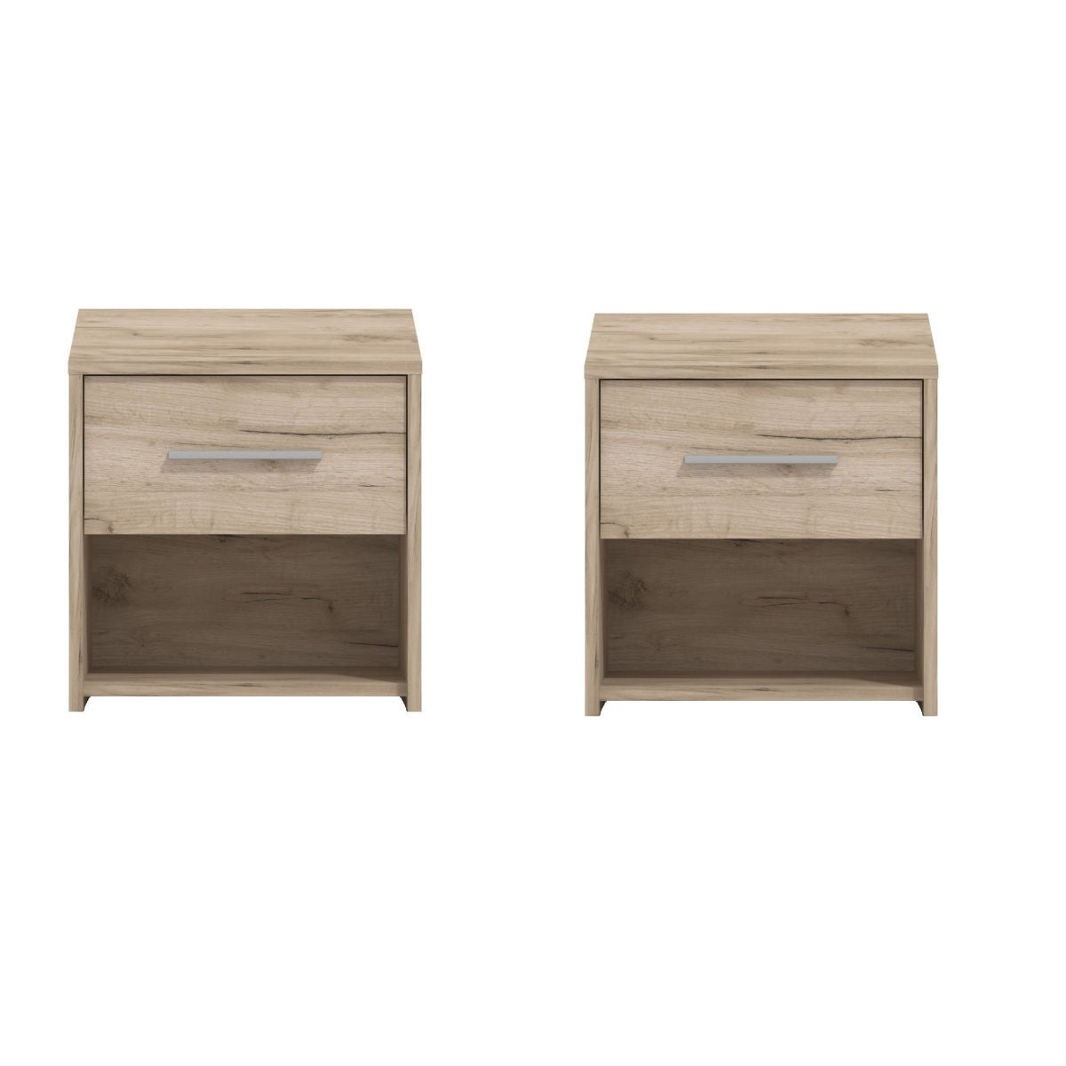 Noptiera Garona, set 2 bucati, cu raft + sertar, stejar gri, 42 x 33 x 42 cm, 1C
