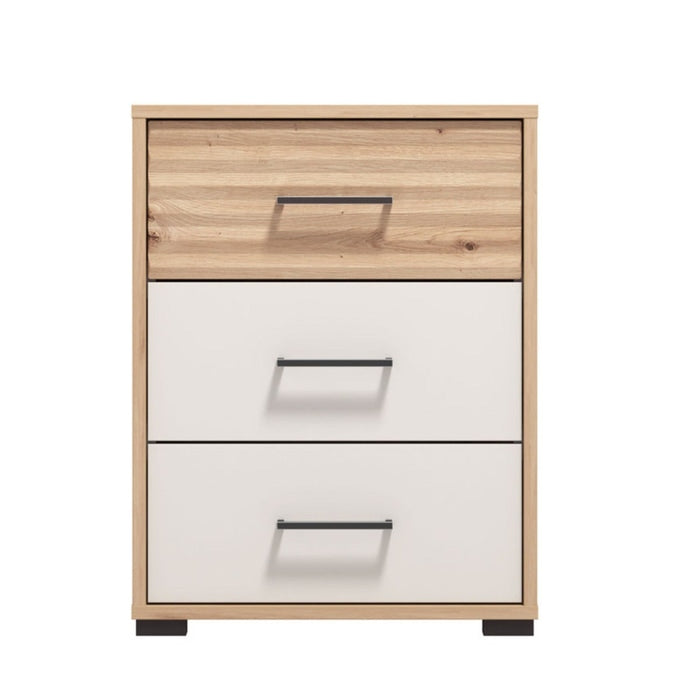 Noptiera Modena NO3F, cu 3 sertare, stejar artisan + bej cashmere, 1C