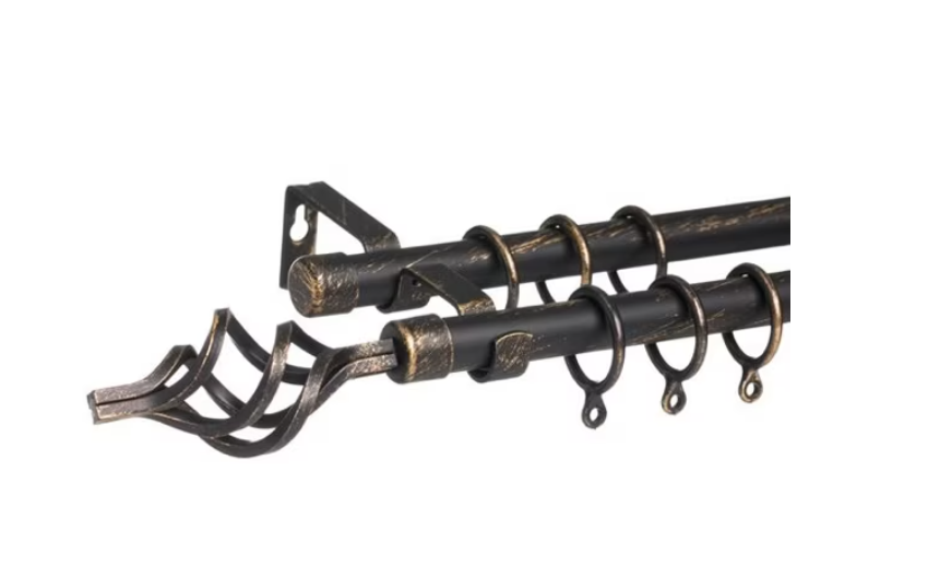 Galerie perdea sau draperie, dubla, metalica, vintage, negru/auriu, cu lungime reglabila, 110-200 cm - MaxiBuy