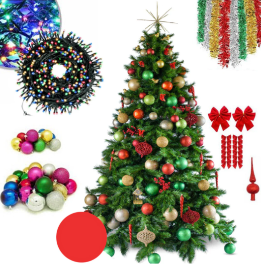 Brad de Crăciun artificial MaxiBuy® 180 cm cu set complet de accesorii pentru împodobit, decor sărbători pentru interior și exterior, aspect natural, verde