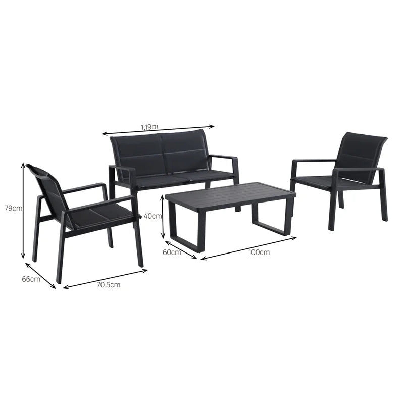 Set mobilier gradina Aramis, pentru 4 persoane, otel/textilen, gri