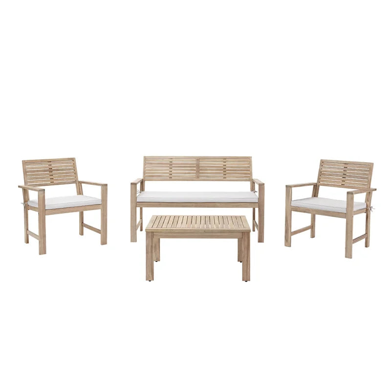 Set mobilier gradina Naterial Solis, pentru 4 persoane, lemn/textil, bej