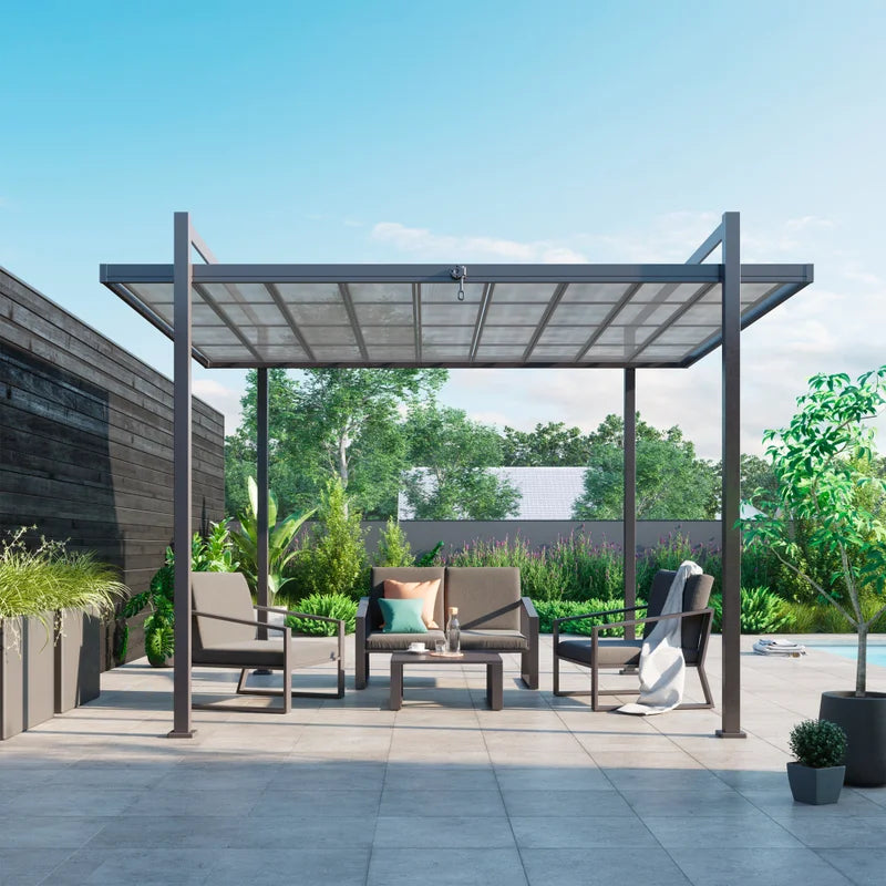 Set mobilier gradina Naterial Lyra, pentru 4 persoane, aluminiu/textil, gri