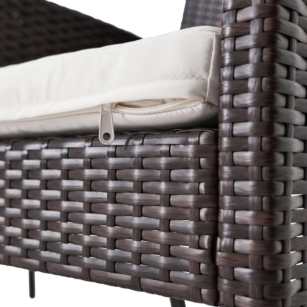 Set mobilier gradina Amos, pentru 4 persoane, otel/ratan sintetic/sticla, maro
