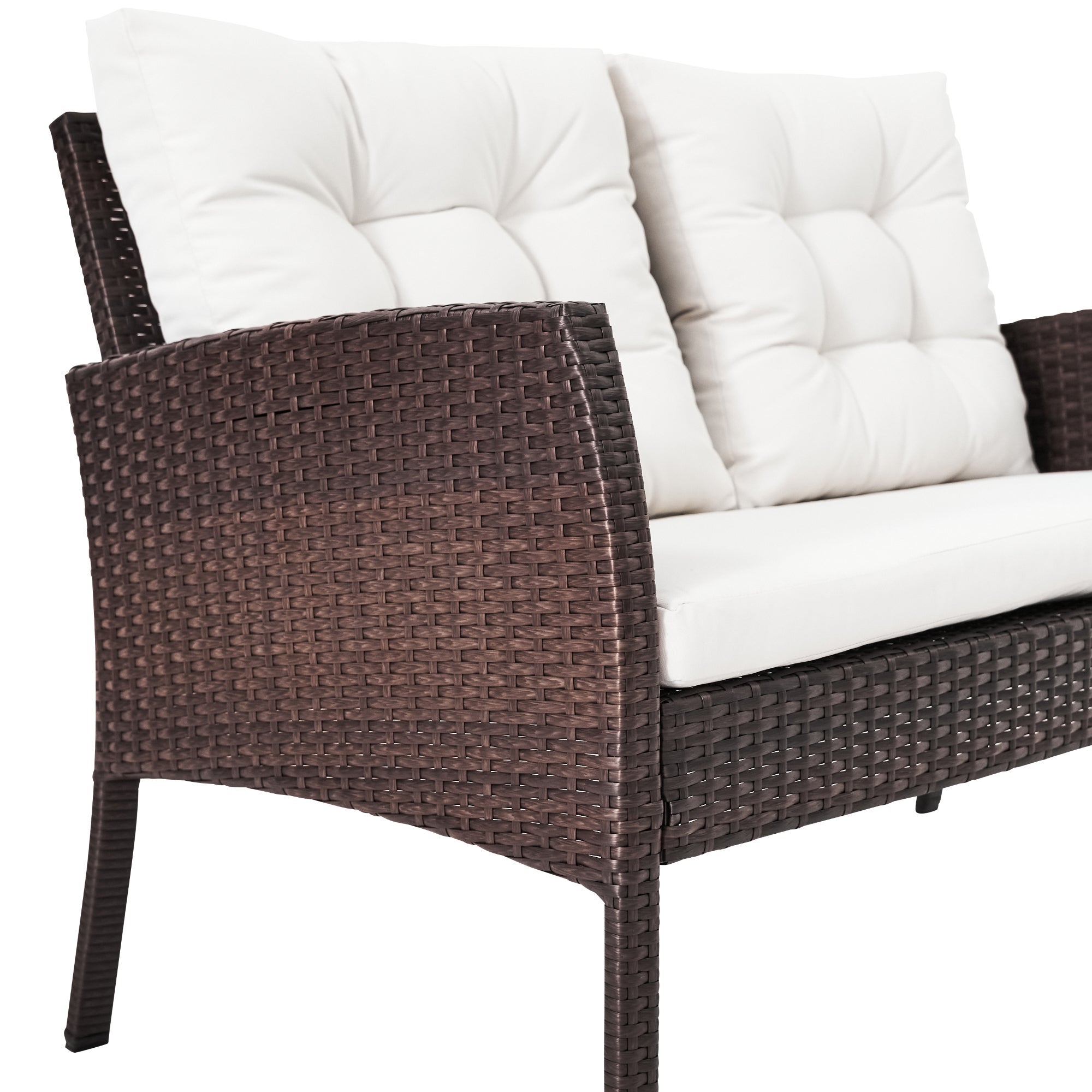 Set mobilier gradina Amos, pentru 4 persoane, otel/ratan sintetic/sticla, maro