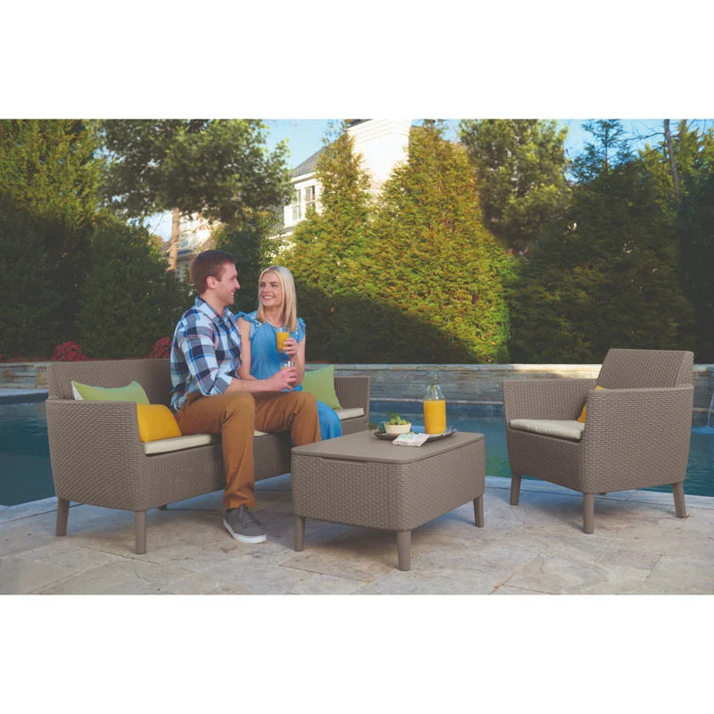 Set mobilier gradina Salemo, plastic/textil, pentru 4 persoane, bej