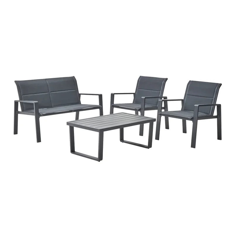 Set mobilier gradina Aramis, pentru 4 persoane, otel/textilen, gri