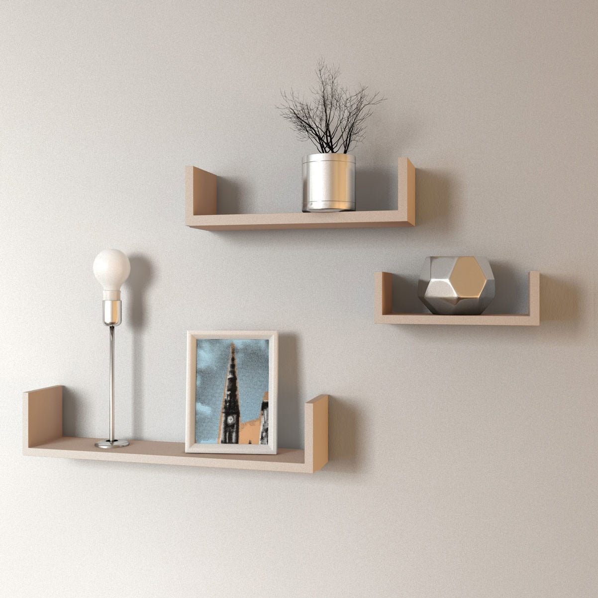 Set 3 etajere suspendate U, Stejar Sonoma - MaxiBuy