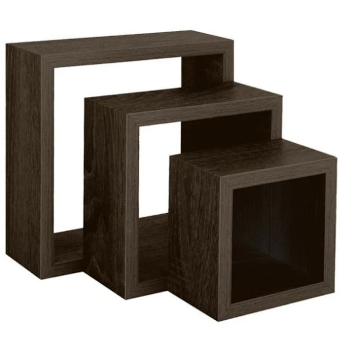 Set de 3 cuburi tip rafturi suspendate, MDF cu sistem de fixare ascuns, wenge - MaxiBuy