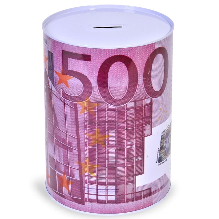 Pusculita decorativa din metal cu imprimeu, 500 euro, Multicolor, 15x21 cm - MaxiBuy