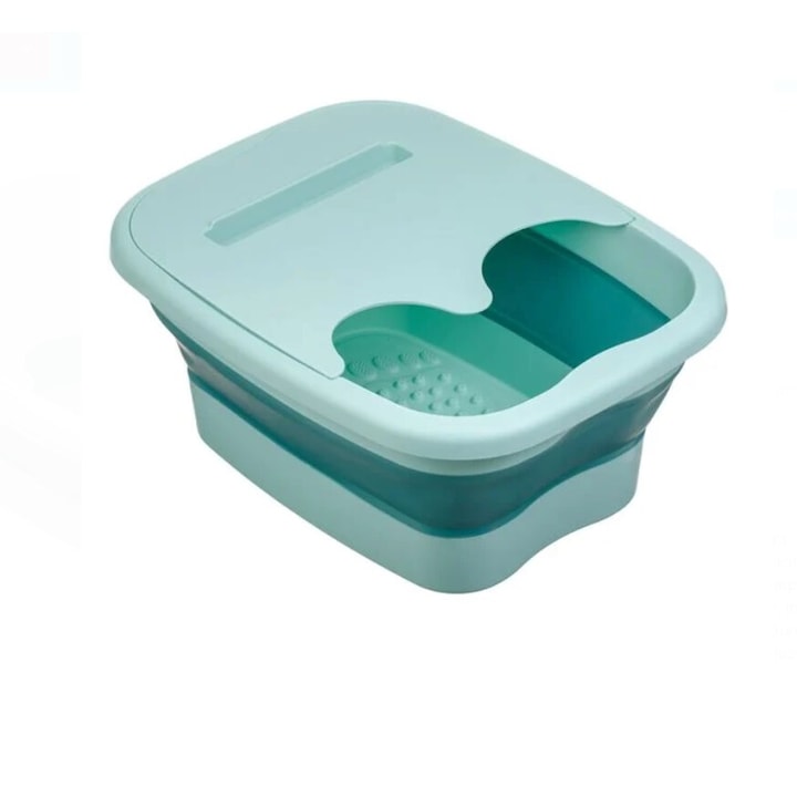 Cadita Pliabila din Plastic pentru Picioare si Masaj Calmant, cu Suport pentru Telefon Mobil, 39x32x17cm, Verde - MaxiBuy