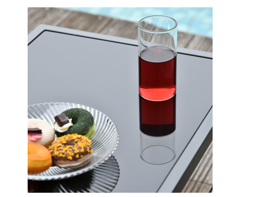 Set mobilier gradina, pentru 4 persoane, otel/textilen/sticla, gri / negru